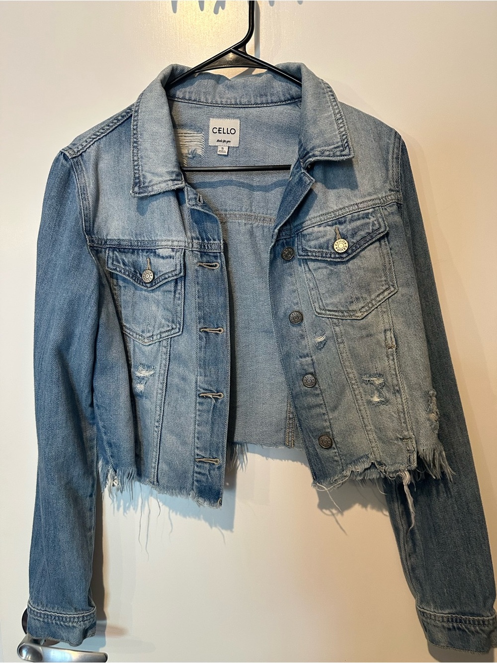 CELLO Light Blue Distressed Cropped Denim Jacket